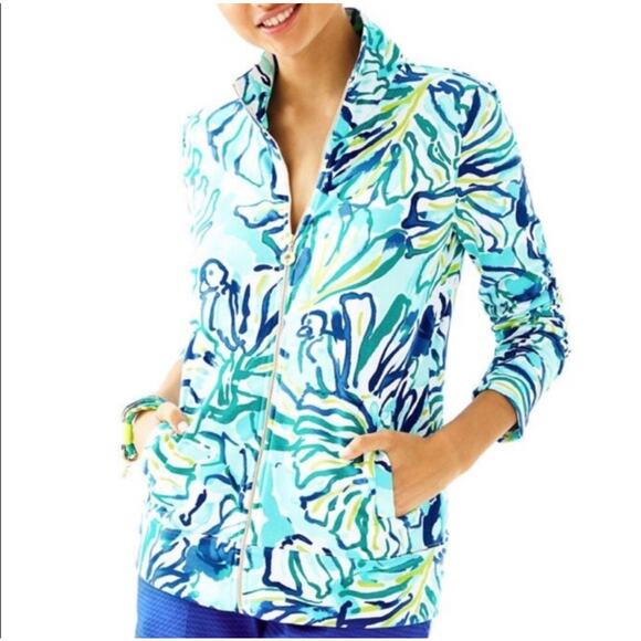 Lilly Pulitzer Jackets & Blazers - Lilly Pulitzer, Reagan Full-Zip Jacket, Pool Blue Green Stay Cool Cotton Spandex